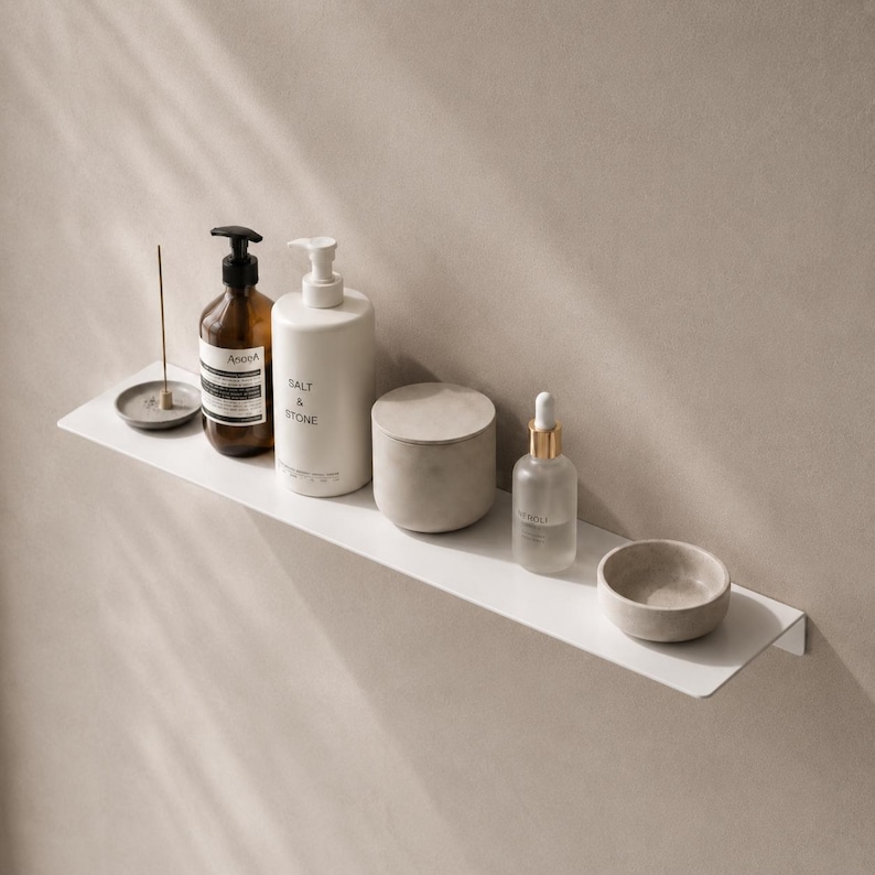 Stainless Steel Floating Shelf – Wall Mounted Shelf for Bathroom, Kitchen & Living Room, Universal Metal Storage Shelf
