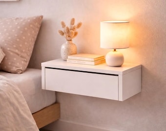 Minimalist Floating Nightstand, Wall Bedroom Bedside Table with Drawer, Modern Small Nightstand Floating Bedside Table with Drawer