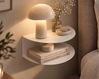 Semicircle Wall Mounted Shelf – Powder Coated Metal 2 Tier Shelf for Bedroom, Entryway or Living Room