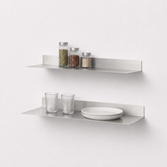 Stainless Steel Floating Shelf – Wall Mounted Shelf for Bathroom, Kitchen & Living Room, Universal Metal Storage Shelf