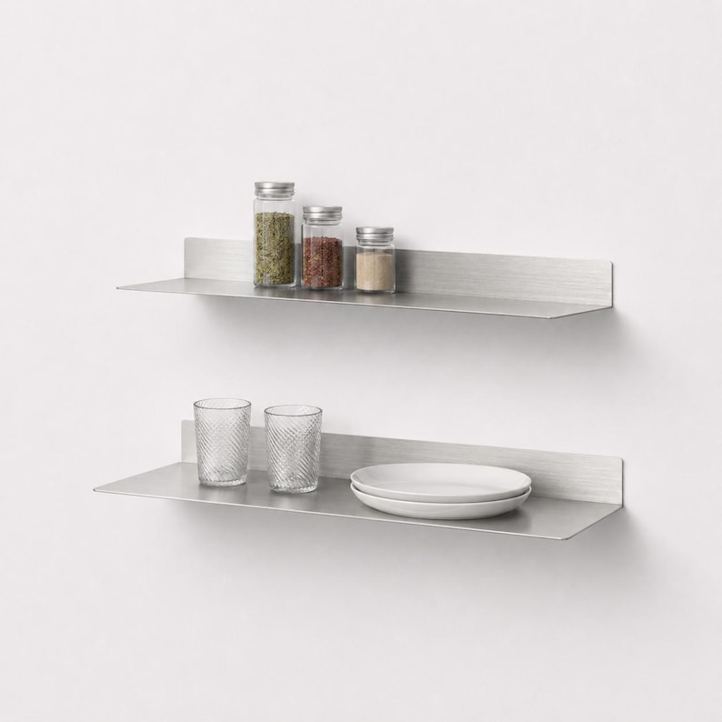 Stainless Steel Floating Shelf – Wall Mounted Shelf for Bathroom, Kitchen & Living Room, Universal Metal Storage Shelf