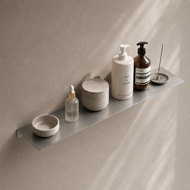 Stainless Steel Floating Shelf – Wall Mounted Shelf for Bathroom, Kitchen & Living Room, Universal Metal Storage Shelf