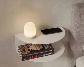 Space Saving Wall Mounted Nightstand with Shelf – Modern Metal Bedside Organizer for Small Bedrooms