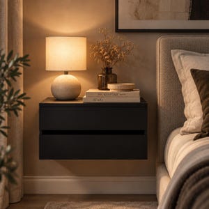 Wall Mounted Bedside Table with Drawers – Space Saving Floating Nightstand for Modern Bedroom