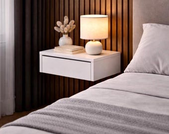 Floating Bedside Table - Wooden Nightstand with Drawer for Bedroom, Minimalist