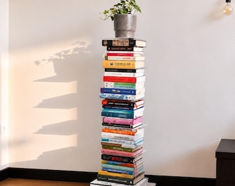Metal Book Tower Shelf with Section – Vertical Bookshelf & Plant Stand for Small Spaces, Modern Floor Storage Unit