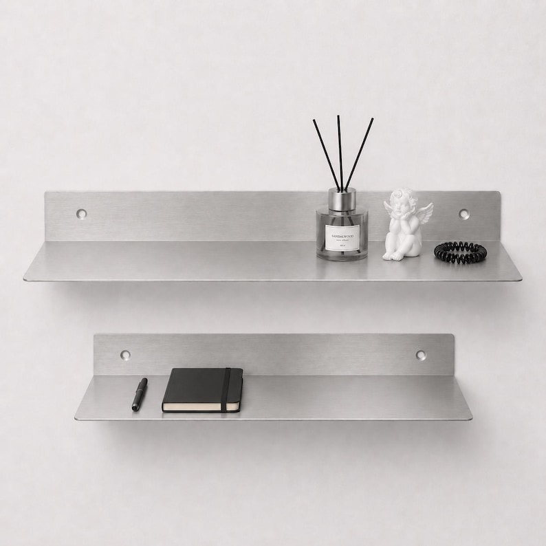 Stainless Steel Floating Shelf – Wall Mounted Shelf for Bathroom, Kitchen & Living Room, Universal Metal Storage Shelf