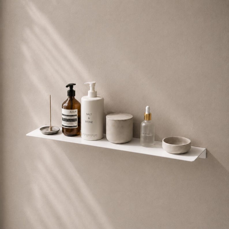 Stainless Steel Floating Shelf – Wall Mounted Shelf for Bathroom, Kitchen & Living Room, Universal Metal Storage Shelf