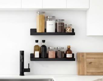 Stainless Steel Floating Shelf, Modern Kitchen Wall Shelf, Metal Spice Rack, Minimalist Storage Shelf, Custom Size Kitchen Organizer