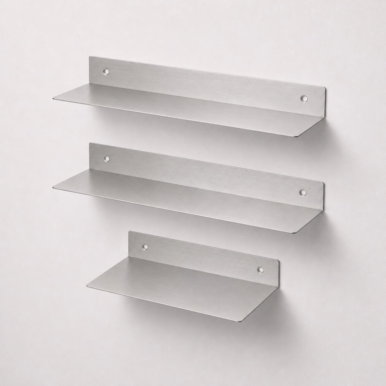 Stainless Steel Floating Shelf – Wall Mounted Shelf for Bathroom, Kitchen & Living Room, Universal Metal Storage Shelf