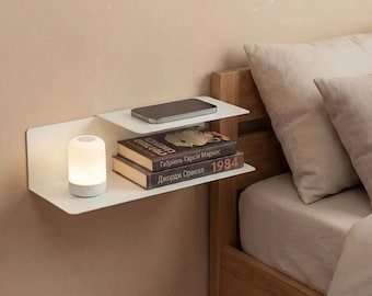 Floating Nightstand Shelf, Minimalist Metal Wall Mounted Bedside Shelf, Modern Small Floating Shelf in Black or White