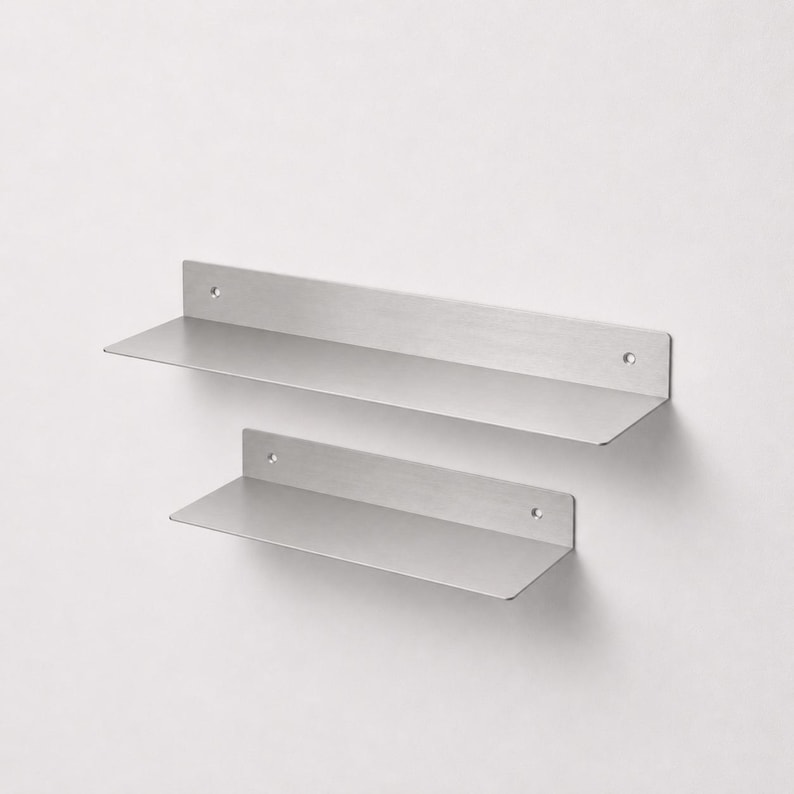 Stainless Steel Floating Shelf – Wall Mounted Shelf for Bathroom, Kitchen & Living Room, Universal Metal Storage Shelf