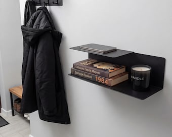 Floating Metal Wall Shelf, Minimalist Entryway Shelf, Modern Small Wall Mounted Shelf for Hallway, Black or White