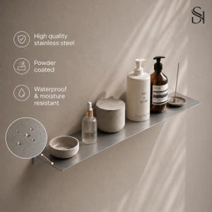 Stainless Steel Floating Shelf – Wall Mounted Shelf for Bathroom, Kitchen & Living Room, Universal Metal Storage Shelf