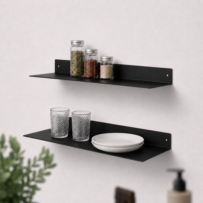 Stainless Steel Floating Shelf – Wall Mounted Shelf for Bathroom, Kitchen & Living Room, Universal Metal Storage Shelf