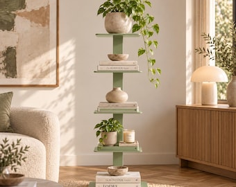 Vertical Metal Bookshelf – Slim 5-Level Display Shelf for Living Room, Bedroom or Office, Custom Size Storage