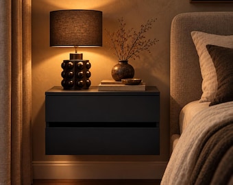 Floating Nightstand with 2 Drawers – Wall Mounted Bedside Table, Modern Minimalist Bedroom Storage