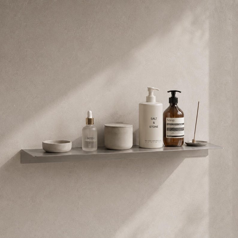 Stainless Steel Floating Shelf – Wall Mounted Shelf for Bathroom, Kitchen & Living Room, Universal Metal Storage Shelf