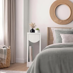 Comodino moderno stretto con ripiano aperto - Comodino sottile per piccoli spazi, contenitore minimalista per camera da letto