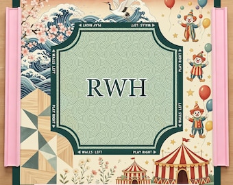 Personlig retro cirkus Ukiyo-e Mahjongmatta, trane körsbärsblomma anpassat monogram Charleston regel amerikansk Mahjong bordsdekoration