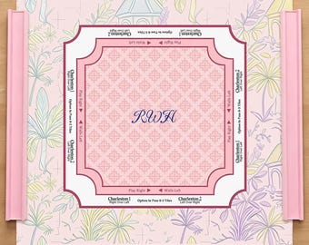 Personlig pastellfärgad Chinoiserie Palm Mahjong-matta, brusreducerande Charleston-regel amerikansk Mahjong-matta, bordsdekoration med monogram