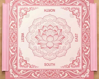 Personlig rosa kinesisk lotusblommig mahjongmatta, orientalisk molnblommig traditionell mahjongbordsdekoration, anpassad monogramspelmatta