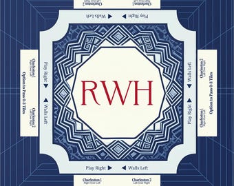 Personalized Patriotic Navy Mahjong Mat, Red White Blue Charleston Rule American Mahjong Mat, Custom Monogram Table Topper