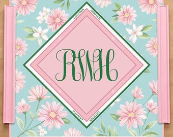 Personalized Pastel Daisy Mahjong Mat, Noise-Reducing Floral American Mahjong Game Mat, Custom Monogram Table Topper