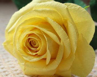 Personalized Handcrafted Yellow Paper Rose Stem, Everlasting Faux Flower for Home Decor, Wedding Bouquet, Friendship Gift