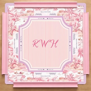 Personalized purple Tropical Mahjong Mat, Palm Tree Toile Charleston Rule American Mahjong Mat, Custom Monogram Table Topper
