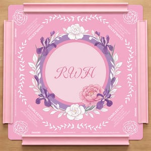 Tapete de Mahjong personalizado con corona floral rosa, tapete de juego de Mahjong americano con reglas Charleston de iris y peonías, tapete de mesa con monograma personalizado.