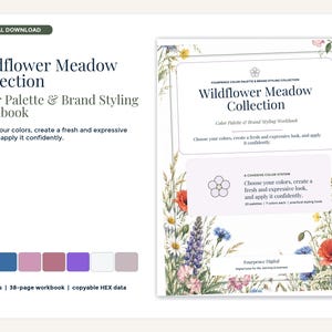 Farbpaletten-Workbook für Wildblumenwiesen | 20 Markenpaletten | HEX-Codes, PNG-Karten, Styleguide