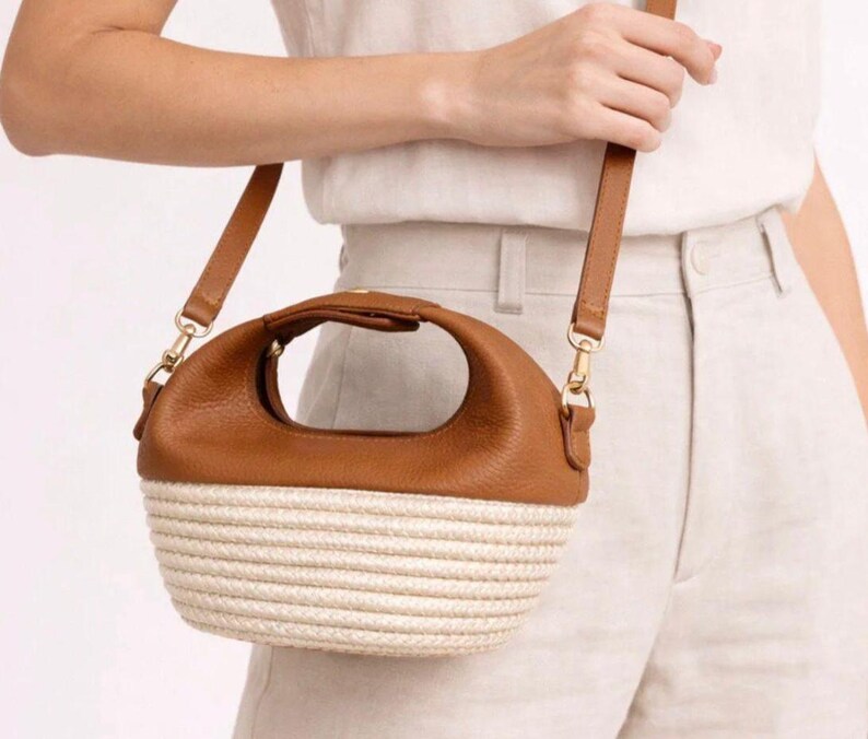 Borsa a tracolla da donna in pelle, borsa a mano in pelle, borsa elegante da sera, borsa a tracolla in pelle bovina White Brown
