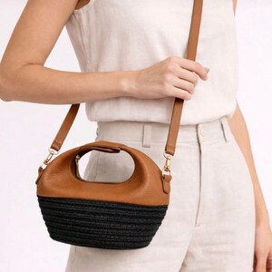 Borsa a tracolla da donna in pelle, borsa a mano in pelle, borsa elegante da sera, borsa a tracolla in pelle bovina Black Brown