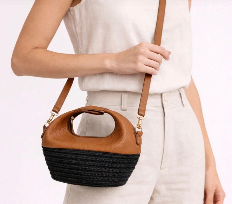 Borsa a tracolla da donna in pelle, borsa a mano in pelle, borsa elegante da sera, borsa a tracolla in pelle bovina Black Brown