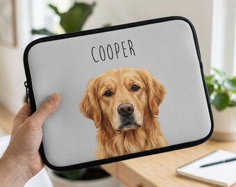 Regalo de San Valentín para ella, funda para portátil con retrato de mascota personalizado, regalo personalizado para mamá perruna, regalo para novia, funda para MacBook con cremallera negra
