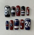 Hollanov Press on Nails, Heated RIVALRY Sport Number Square Design, Red Blue Black Star Nail Art, Patriotic, Team Spirit Game Day Manicure product logo