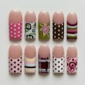 Handmade Y2K Press On Nails, Pink Polka Dot Floral Square, Funky Vintage Nail Art product logo