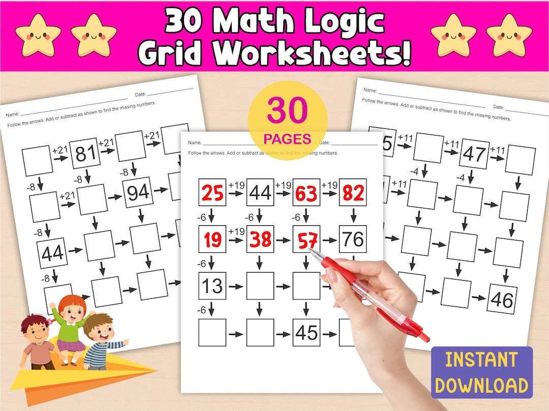 Math Logic Grid Puzzles: Addition & Subtraction Worksheets (PDF ...