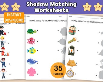 Shadow Matching Worksheets, Match the Picture Activity, Preschool Learning Game, Busy Book PDF, Printable Educational Pages, 35 Pages