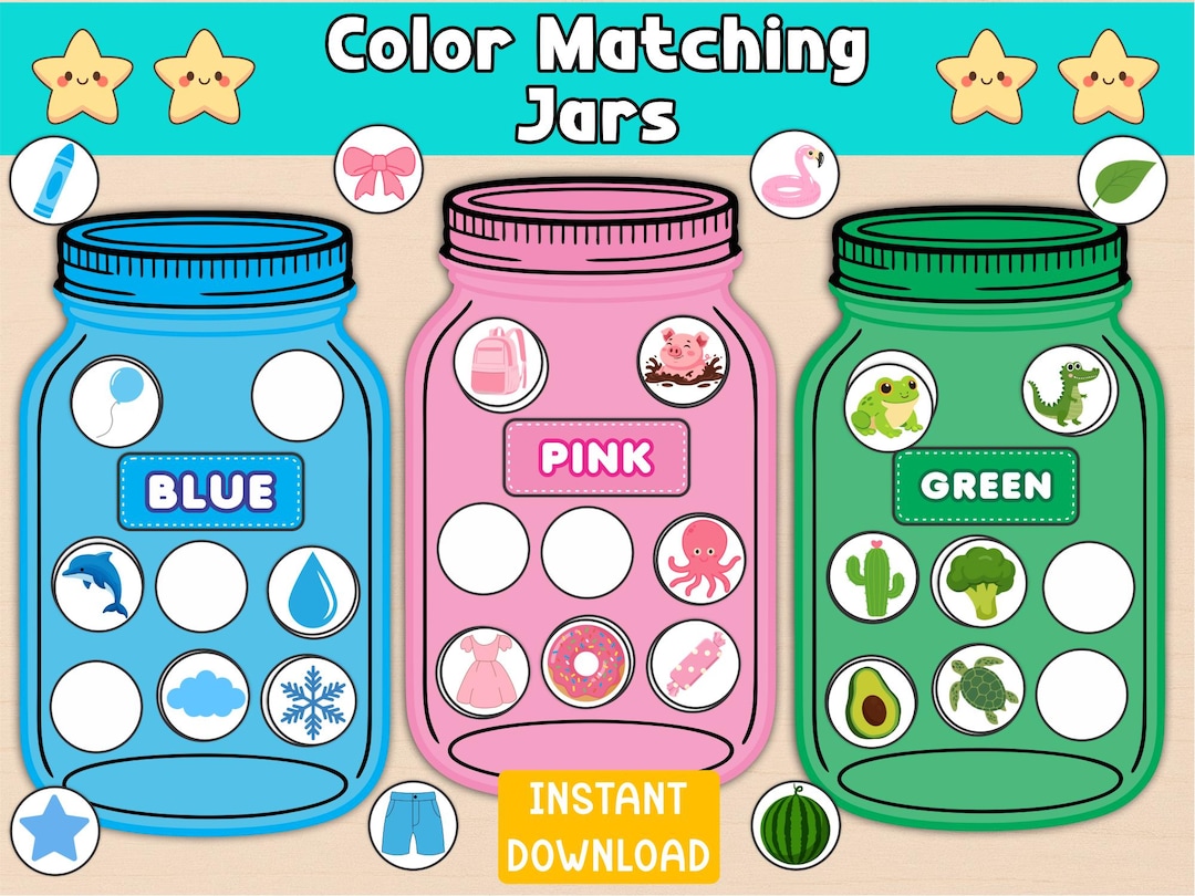 Matching Color Jars Montessori Color Sorting, Color Matching Jars, Toddler Learning Binder ...