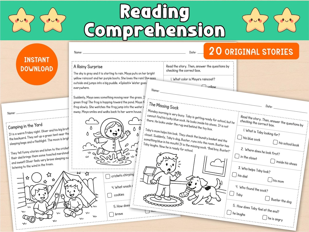 1st Grade Reading Comprehension, 20 Stories With Questions, Coloring Worksheets, Homeschooling ...