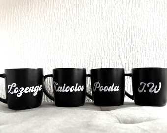 Personalized Name Mug, Custom Vinyl Lettering, Stoneware Coffee Mug