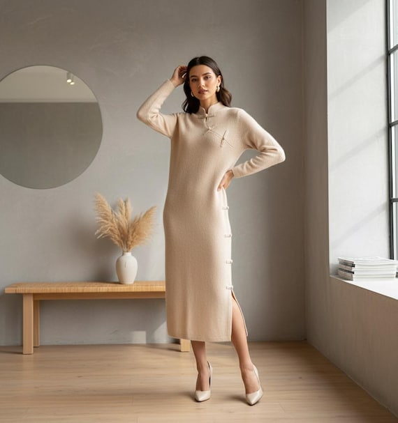 sweater dress luxury French Luxury Ruffle Trim Knit Dress