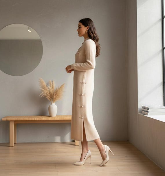 cashmere maxi sweater dress Wheat Cashmere Turtleneck Maxi Dress