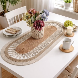 Handmade Tress-Cord Table Runner | Modern Kitchen & Dining Decor | Unique Housewarming Gift | 100x40cm Home Accent