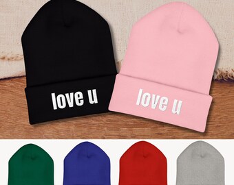 love u embroidered beanie | cuffed knit hat | embroidered beanie | cute beanie | unique winter fashion
