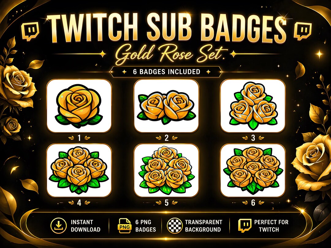 Golden Roses Twitch Sub Badges – Streaming Evolution Progression Emotes ...