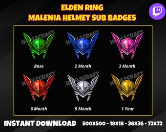 Elden Ring Malenia Helmet Sub Badges – Twitch Streamer Assets (Digital Download)
