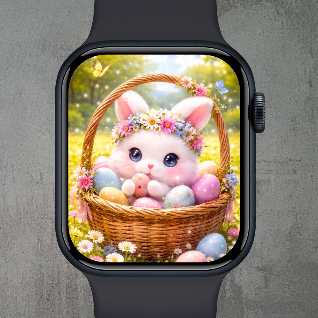 Easter Apple Watch Wallpaper, Cute Bunny Watch Face Digital Download